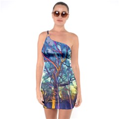 Tree Colorful Nature Landscape One Soulder Bodycon Dress by Pakrebo