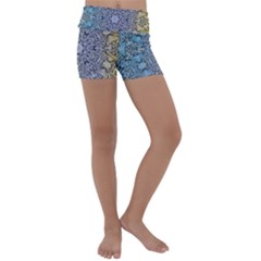 Tile Design Art Mosaic Pattern Kids  Lightweight Velour Yoga Shorts by Pakrebo