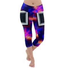 Box Abstract Frame Square Lightweight Velour Capri Yoga Leggings by Pakrebo