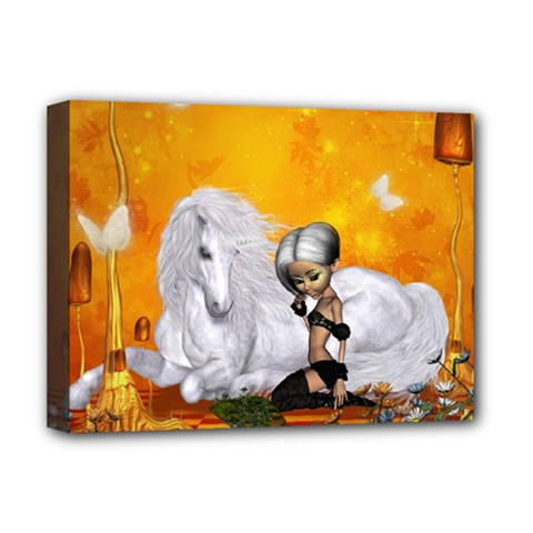 Wonderful Unicorn With Fairy Deluxe Canvas 16  X 12  (stretched)  by FantasyWorld7