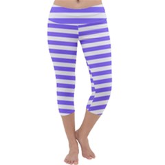 Lilac Purple Stripes Capri Yoga Leggings by snowwhitegirl