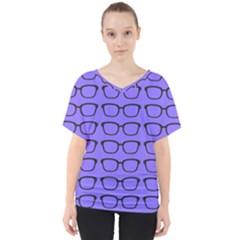 Nerdy Glasses Purple V-neck Dolman Drape Top by snowwhitegirl