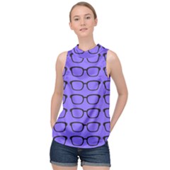 Nerdy Glasses Purple High Neck Satin Top by snowwhitegirl