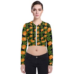 Citrus Tropical Orange Black Long Sleeve Zip Up Bomber Jacket by snowwhitegirl