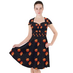 Kawaii Pumpkin Black Cap Sleeve Midi Dress by snowwhitegirl