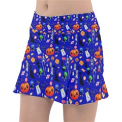 Halloween Treats Pattern Blue Tennis Skirt by snowwhitegirl