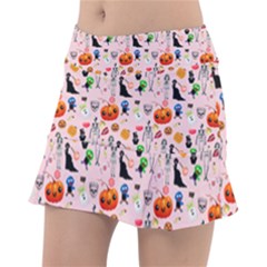 Halloween Treats Pattern Pink Tennis Skirt by snowwhitegirl