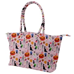 Halloween Treats Pattern Pink Canvas Shoulder Bag by snowwhitegirl