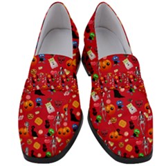 Halloween Treats Pattern Red Women s Chunky Heel Loafers by snowwhitegirl