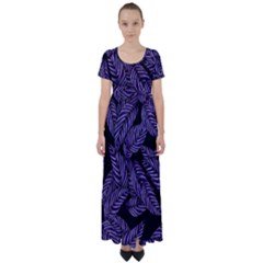 Tropical Leaves Purple High Waist Short Sleeve Maxi Dress by snowwhitegirl