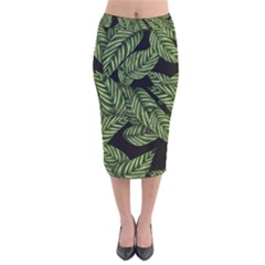 Tropical Leaves On Black Velvet Midi Pencil Skirt by snowwhitegirl