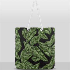 Tropical Leaves On Black Full Print Rope Handle Tote (large) by snowwhitegirl