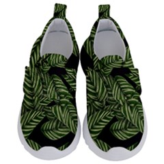 Tropical Leaves On Black Kids  Velcro No Lace Shoes by snowwhitegirl