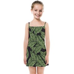 Tropical Leaves On Black Kids  Summer Sun Dress by snowwhitegirl