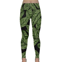 Tropical Leaves On Black Lightweight Velour Classic Yoga Leggings by snowwhitegirl