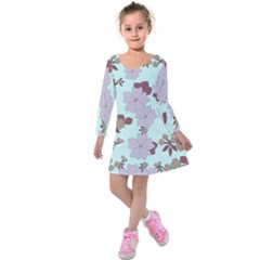 Vintage Floral Lilac Pattern Kids  Long Sleeve Velvet Dress by snowwhitegirl