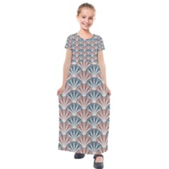 Vintage Scallop Blue Red Pattern Kids  Short Sleeve Maxi Dress by snowwhitegirl