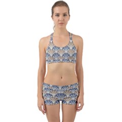 Vintage Scallop Beige Blue Pattern Back Web Gym Set by snowwhitegirl