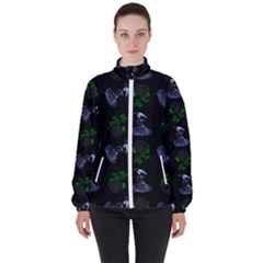 Gothic Girl Rose Black Pattern High Neck Windbreaker (women) by snowwhitegirl