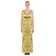 Victorian Paisley Yellow Maxi Thigh Split Dress by snowwhitegirl