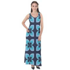 Retro Flower Blue Sleeveless Velour Maxi Dress by snowwhitegirl