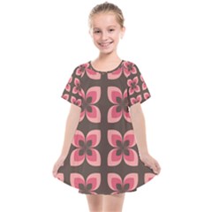 Retro Flower Pink Brown Kids  Smock Dress by snowwhitegirl