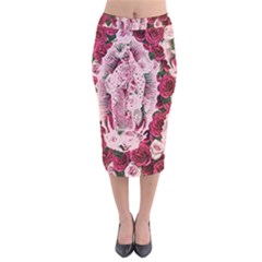 Guadalupe Roses Velvet Midi Pencil Skirt by snowwhitegirl