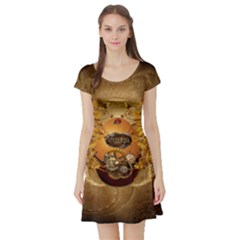 Awesome Steampunk Easter Egg With Flowers, Clocks And Gears Short Sleeve Skater Dress by FantasyWorld7