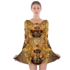 Awesome Steampunk Easter Egg With Flowers, Clocks And Gears Long Sleeve Skater Dress by FantasyWorld7