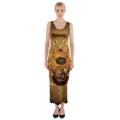 Awesome Steampunk Easter Egg With Flowers, Clocks And Gears Fitted Maxi Dress by FantasyWorld7