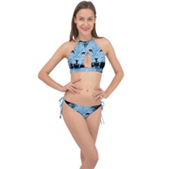 Animals Leopard Fractal Photoshop Cross Front Halter Bikini Set by Pakrebo