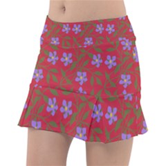 Red With Purple Flowers Tennis Skirt by snowwhitegirl