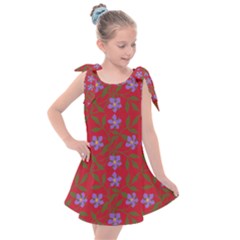 Red With Purple Flowers Kids  Tie Up Tunic Dress by snowwhitegirl