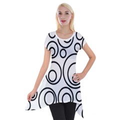 Abstract Black On White Circles Design Short Sleeve Side Drop Tunic by LoolyElzayat