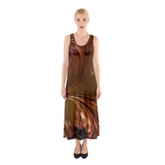 Fractal Copper Copper Color Leaf Sleeveless Maxi Dress by Pakrebo