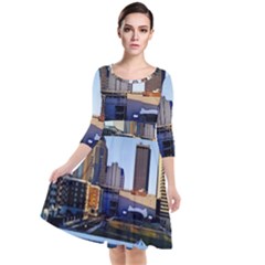 Columbus Skyline Quarter Sleeve Waist Band Dress by Riverwoman