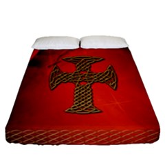 Wonderful Celtic Cross On Vintage Background Fitted Sheet (queen Size) by FantasyWorld7