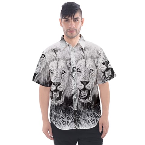 Lion Wildlife Art And Illustration Pencil Men s Short Sleeve Shirt by Sudhe