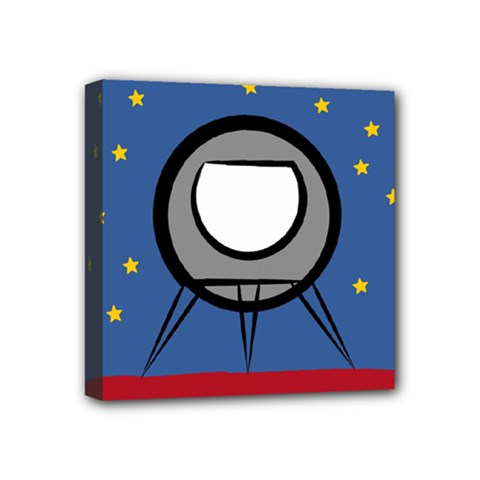 A Rocket Ship Sits On A Red Planet With Gold Stars In The Background Mini Canvas 4  X 4  (stretched) by Sudhe