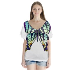 A Colorful Butterfly V-neck Flutter Sleeve Top by Sudhe