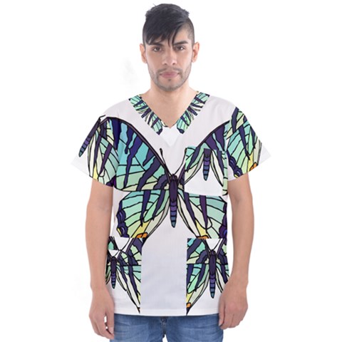 A Colorful Butterfly Men s V-neck Scrub Top by Sudhe