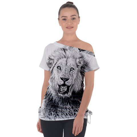 Lion Wildlife Art And Illustration Pencil Tie-up Tee by Sudhe