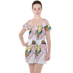 Unicorn Arociris Raimbow Magic Ruffle Cut Out Chiffon Playsuit by Sudhe