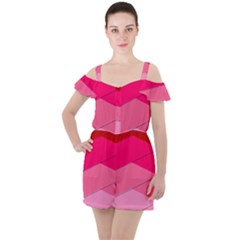 Geometric Shapes Magenta Pink Rose Ruffle Cut Out Chiffon Playsuit by Sudhe