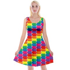 Rainbow 3d Cubes Red Orange Reversible Velvet Sleeveless Dress by Sudhe