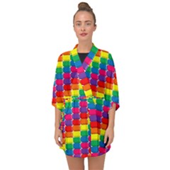 Rainbow 3d Cubes Red Orange Half Sleeve Chiffon Kimono by Sudhe