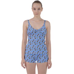 Lamb Pattern Blue Tie Front Two Piece Tankini by snowwhitegirl