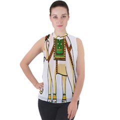 Elephant Indian Animal Design Mock Neck Chiffon Sleeveless Top by Sudhe