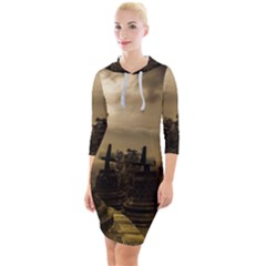 Borobudur Temple  Indonesia Quarter Sleeve Hood Bodycon Dress by Sudhe