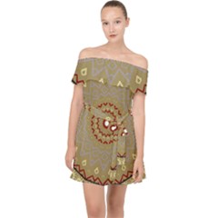 Mandala Art Ornament Pattern Off Shoulder Chiffon Dress by Sudhe